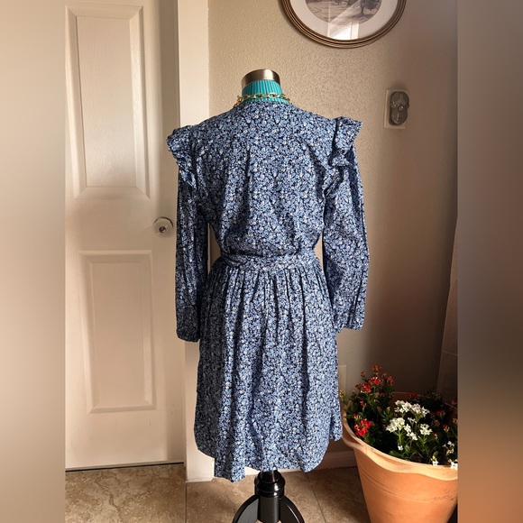 Jcrew Blue Floral V-Neck Long Sleeve Wrap Dress - Picture 4 of 9